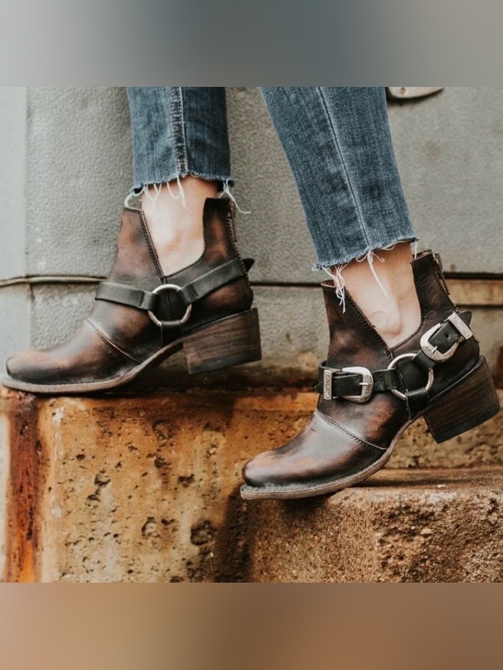 Freebird by Steven | Women's Brown Leather Truce Back Zip Harness Ankle Boots 8 - Picture 16 of 16
